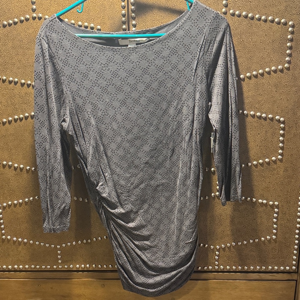 Boden Gray Long Sleeve Patterned Top